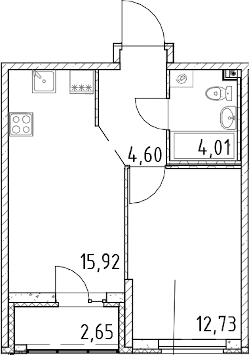 1-комнатная квартира 37.26 м², 16/23 эт., ЖК «Город Первых»
